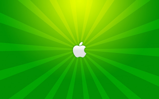 Обои картинки фото компьютеры, apple, полосы, лучи, яблоко, логотип, зеленый