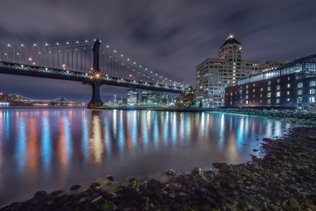Обои картинки фото brooklyn, города, нью-йорк , сша, мост, огни, ночь