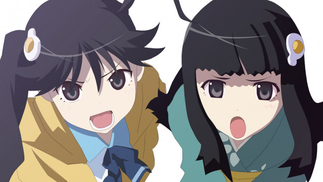 Обои картинки фото аниме, bakemonogatari, девушки, фон, взгляд