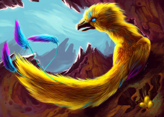 Картинка рисованные животные сказочные мифические хвост перья яйца клюв