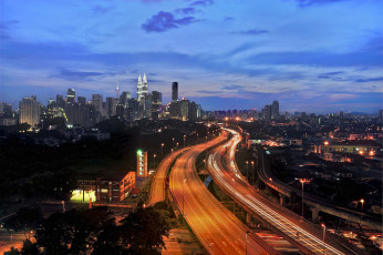 обоя города, куала, лумпур, малайзия, здания, ночь, дорога