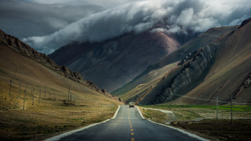 Картинка природа дороги дорога горы облака