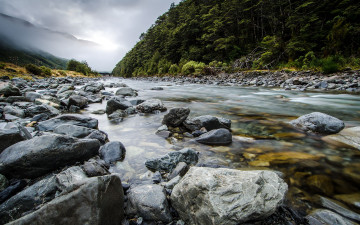 Картинка bealey river new zealand природа реки озера новая зеландия река камни лес
