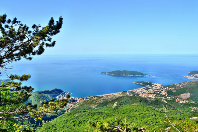 Обои картинки фото Черногория, будванская, ривьера, природа, побережье, остров, адриатика, горы, море