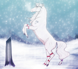 Картинка рисованные животные +лошади снег белая лошадь