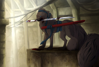 Картинка рисованные животные +волки волк кровь лезвие меч
