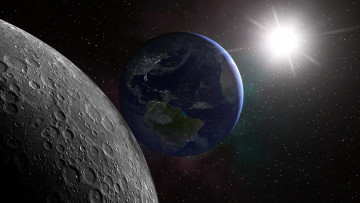 Картинка космос арт земля поверхность солнце луна