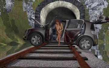 Картинка 3д+графика люди-авто мото+ people-+car+ +moto фон автомобиль девушка взгляд