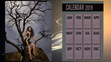обоя календари, девушки, девушка, дерево, платье