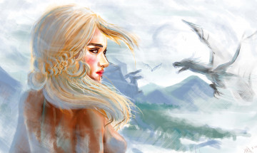 Картинка рисованное кино мать драконов драконы блондинка девушка