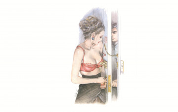 Картинка рисованное люди мужчина дверь девушка