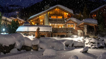Картинка города -+здания +дома зима вечер снег winter snow evening house снежный дом