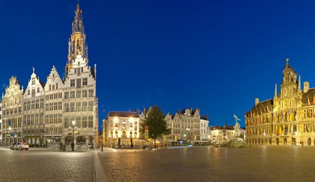Обои картинки фото бельгия, антверпен, города, огни, ночного, дома, ночь