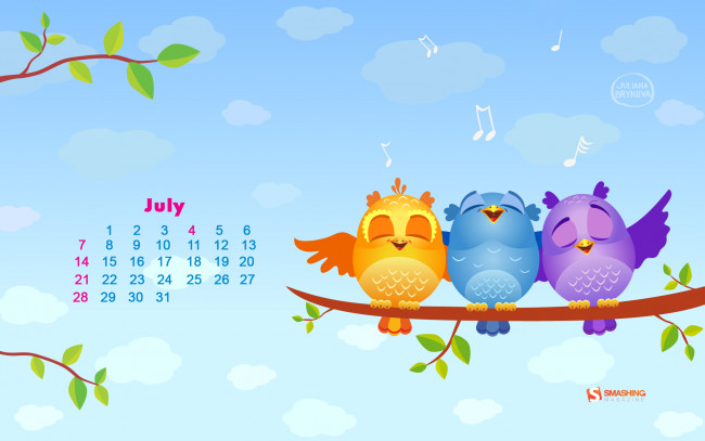 Обои картинки фото календари, рисованные, векторная, графика, птички