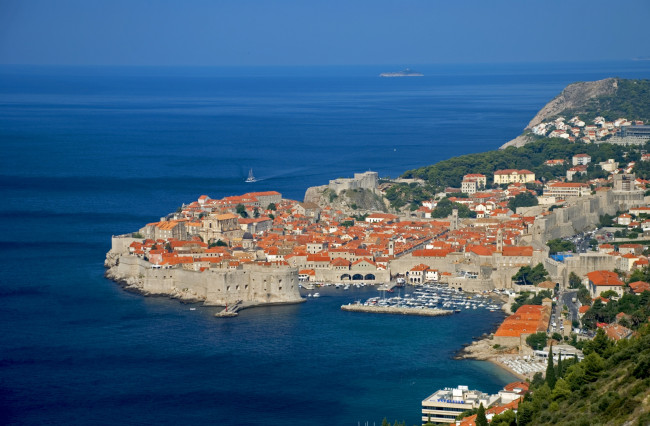 Обои картинки фото города, дубровник, хорватия, дома, море, панорама