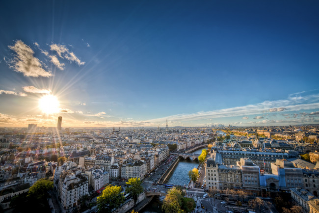 Обои картинки фото города, париж, франция, панорама, солнце