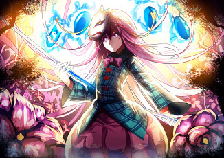 Картинка аниме touhou посох цветы розовые волосы девушка магия