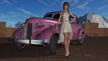 Картинка автомобили 3d+car&girl фон автомобиль взгляд девушка