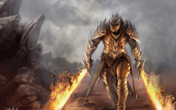Картинка фэнтези роботы +киборги +механизмы battle axe human form armor cave dragon