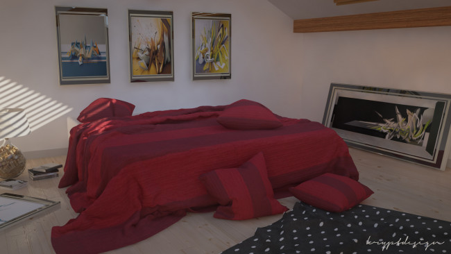 Обои картинки фото 3д графика, реализм , realism, комната, подушки, кровать, интерьер
