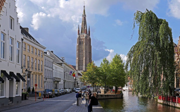Картинка города брюгге+ бельгия набережная канал