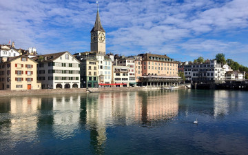 Картинка города цюрих+ швейцария река набережная