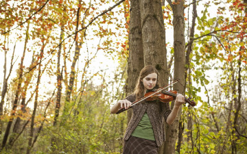 Картинка музыка -другое природа деревья девушка скрипка