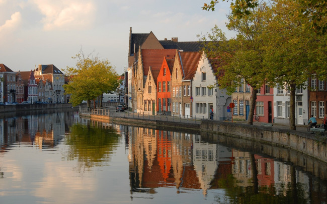 Обои картинки фото города, брюгге , бельгия, отражение, дома, канал