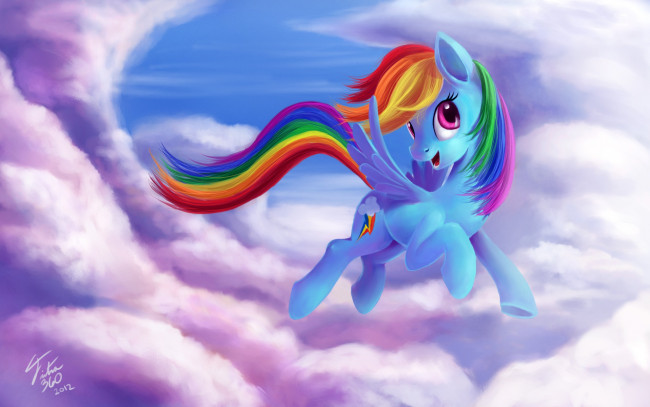 Обои картинки фото мультфильмы, my little pony, мультик, небо, арт, my, little, pony, friendship, is, magic, rainbow, dash