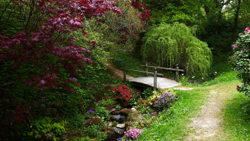 Картинка природа парк мостик тропинка ручей