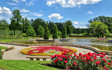 Картинка природа парк цветы клумбы фонтан аллеи