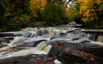 Картинка природа реки озера лес каскад мичиган река осень водопад
