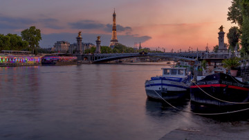 Картинка города париж+ франция река башня мост