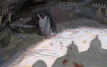 Картинка аниме mo+dao+zu+shi вэй усянь лань ванцзы свечи пещера кровь тени
