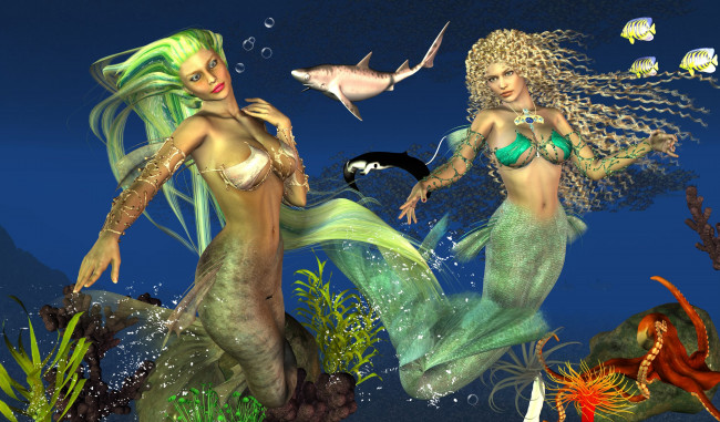 Обои картинки фото 3д графика, существа , creatures, mermaids