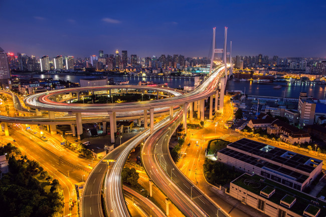 Обои картинки фото cityscape of shanghai, города, шанхай , китай, магистраль, ночь, огни