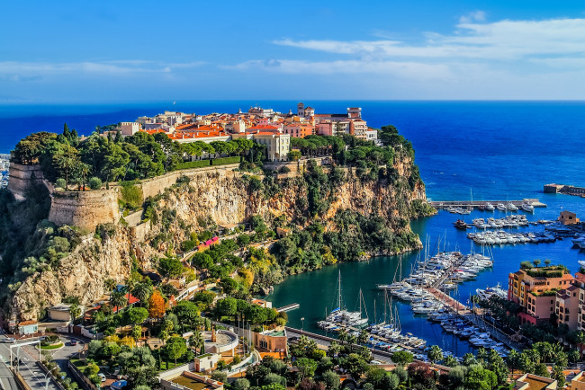 Обои картинки фото monaco, города, монако , монако, лигурийское, море, гавань, бухта, ligurian, sea, скала, панорама, яхты, порт