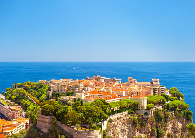 Обои картинки фото monaco, города, монако , монако, скала, панорама, лигурийское, море, ligurian, sea