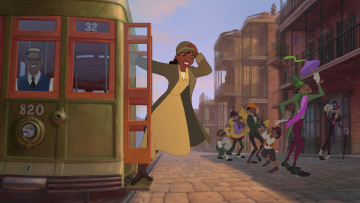 Картинка мультфильмы the+princess+and+the+frog трамвай город люди
