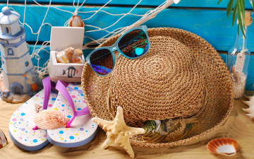 Картинка разное одежда +обувь +текстиль +экипировка пляж каникулы отдых starfish sun sand accessories beach summer vacation очки сланцы шляпа лето