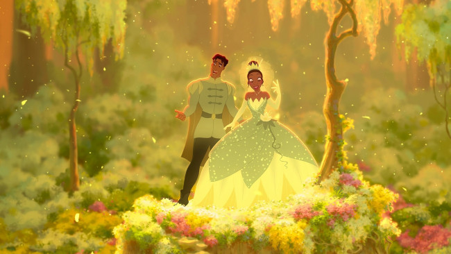 Обои картинки фото мультфильмы, the princess and the frog, принц, принцесса, сад