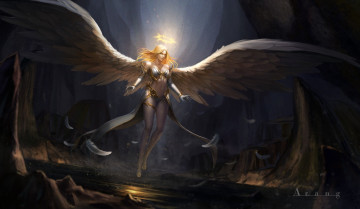 Картинка фэнтези ангелы перья девушка взгляд арт ангел angel крылья