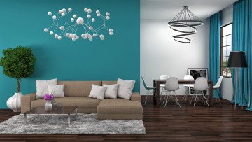 Картинка 3д+графика реализм+ realism гостиная люстра диван интерьер стол дизайн цветок столовая
