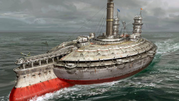 Картинка фэнтези корабли round battle ship mark li