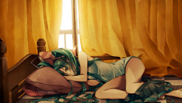 Картинка аниме vocaloid спальня девушка мику