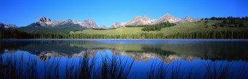 Картинка природа реки озера озеро отражение пейзаж панорама деревья горы