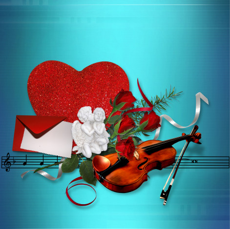 Обои картинки фото праздничные, день, св, валентина, сердечки, любовь, скрипка
