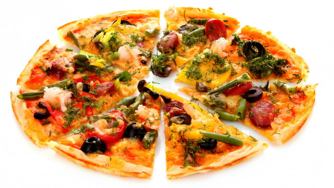 Обои картинки фото еда, пицца, маслины, ломтики