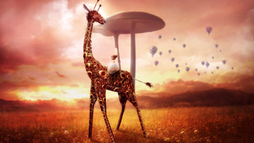 Картинка фэнтези фотоарт девочка жираф