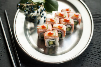Картинка еда рыба +морепродукты +суши +роллы вкусно роллы лосось рис палочки